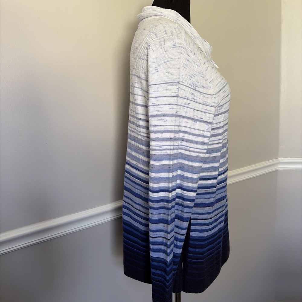 T By Talbots Top Women's XL Blue Ombre Stripe Drawstring Cowlneck Minimalist - Picture 3 of 15